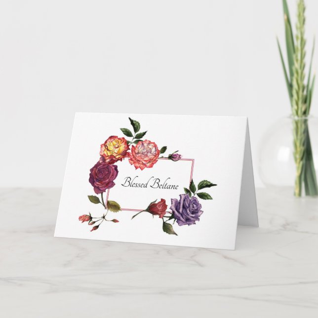 Blessed Beltane Roses Folded Greeting Card (Front)
