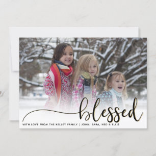 Blessed, Black and Gold Large Photo Holiday Card
