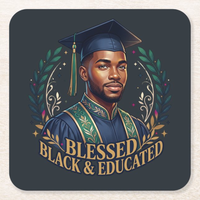 Blessed Black & Educated Square Paper Coaster (Front)