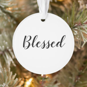 Blessed black white custom script cute Christmas Ornament