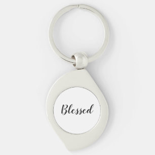 Blessed black white custom script text cute keychain