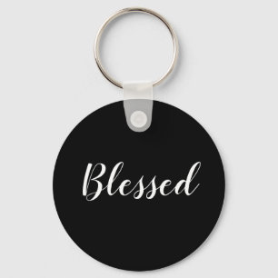 Blessed black & white custom script text cute  keychain