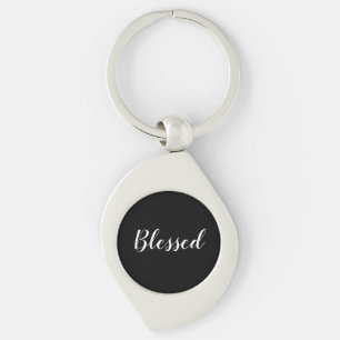 Blessed black & white custom script text cute keychain