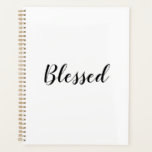 Blessed black white custom script text cute planner<br><div class="desc">Blessed Grateful black and white custom script calligraphy text modern cute elegant gratitude Planner.
Customizable black text on white plain solid colour background.
Colours are editable.
You can choose to leave it as is,  or personalize it with your name,  initials,  year,  etc
wellness journal,  daily gratitude journal,  personal diary.</div>