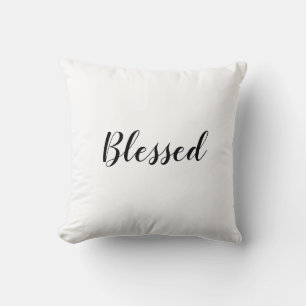 Blessed black white custom script text cute throw pillow