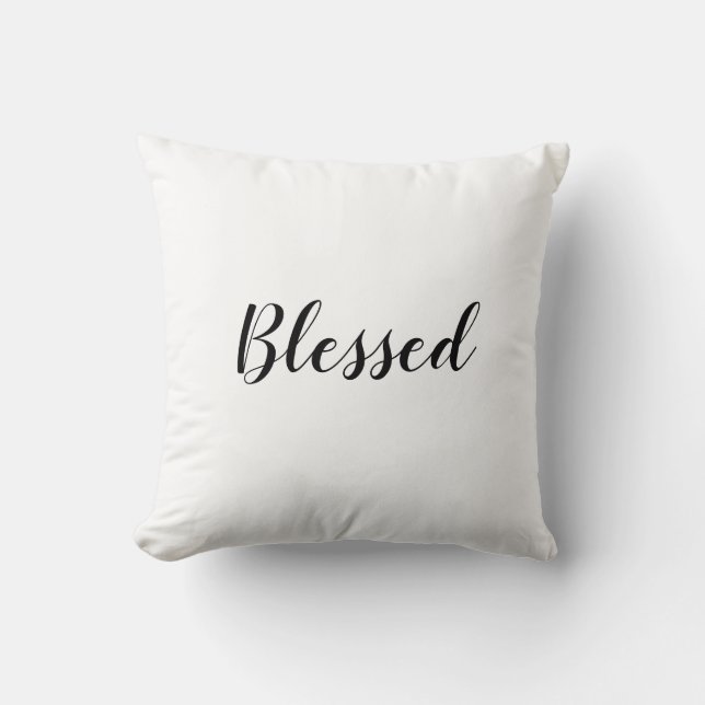 Blessed black white custom script text cute throw pillow (Front)