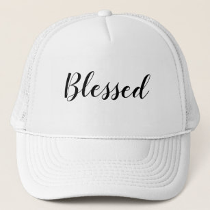 Blessed black white custom script text cute trucker hat