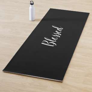 Blessed black white custom script text elegant yoga mat