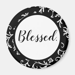 Blessed Black White Modern Script Christian Magnet