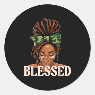 Blessed Black Woman Praying African Christian Camo Classic Round Sticker