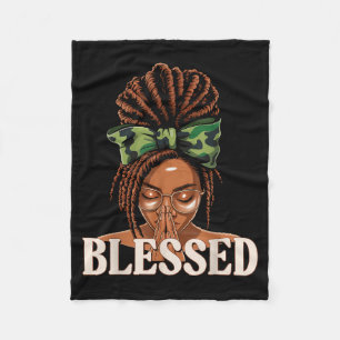 Blessed Black Woman Praying African Christian Camo Fleece Blanket