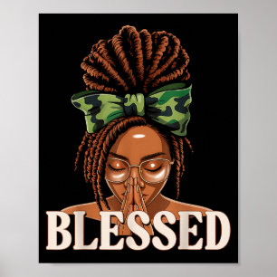 Blessed Black Woman Praying African Christian Camo Poster