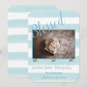 Blessed Blue Photo Script Personalize Boy Birth Announcement