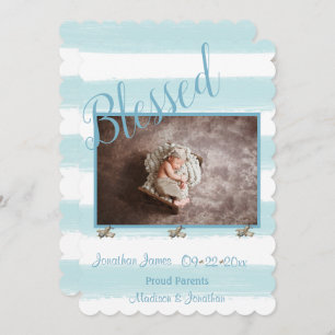 Blessed Blue Photo Script Personalize Boy Birth Announcement