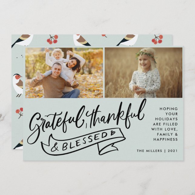 Blessed Boho Bird Family Photo Christmas (Front/Back)