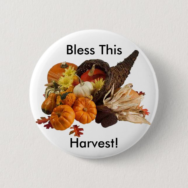 Blessed Bountiful Harvest Colourful Cornucopia 2 Inch Round Button (Front)