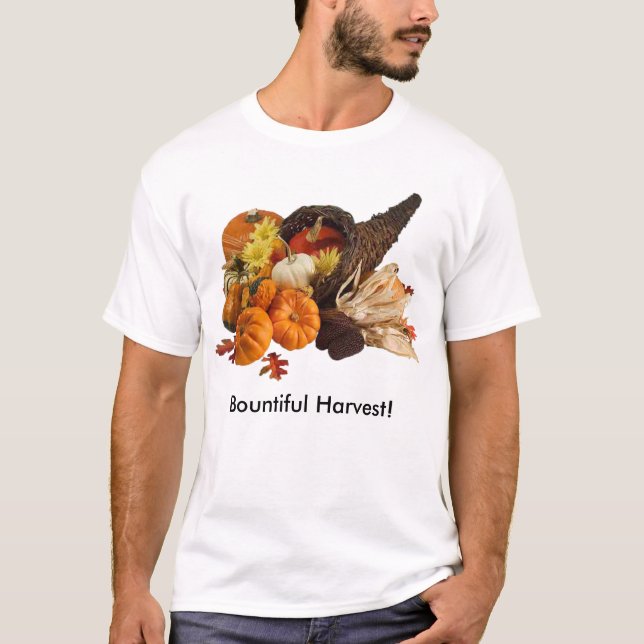 Blessed Bountiful Harvest Colourful Cornucopia T-Shirt (Front)