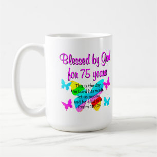 BLESSED BUTTERFLY 75TH BIRTHDAY DESIGN COFFEE MUG