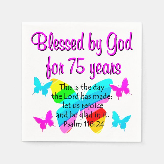 BLESSED BUTTERFLY 75TH BIRTHDAY DESIGN NAPKIN (Front)