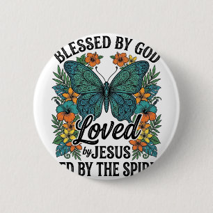 Blessed Butterfly Christian T-Shirt Design (2) 2 Inch Round Button
