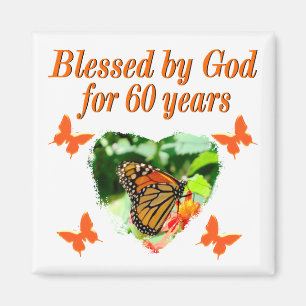 BLESSED BY GOD 60TH BIRTHDAY BUTTERFLY DESIGN MAGNET