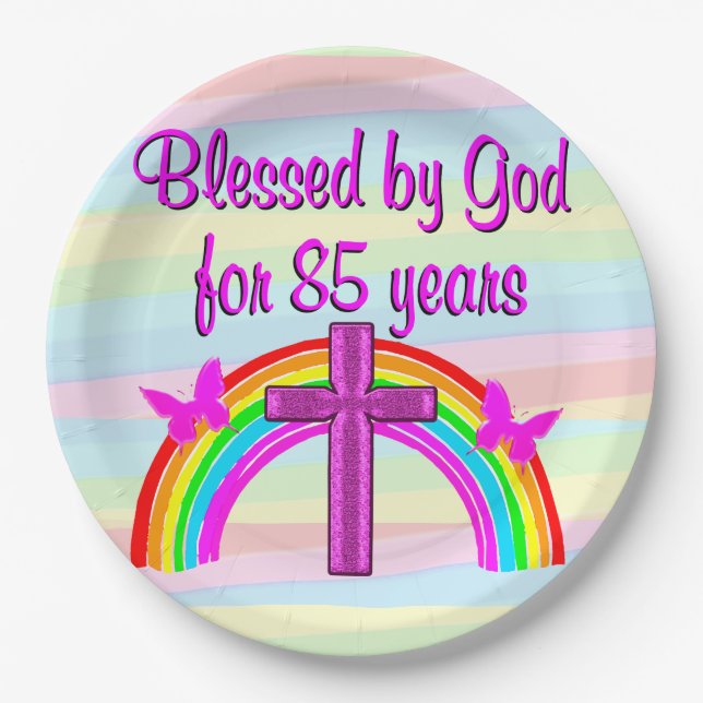 BLESSED BY GOD CHRISTIAN 85TH BIRTHDAY PLATES (Front)