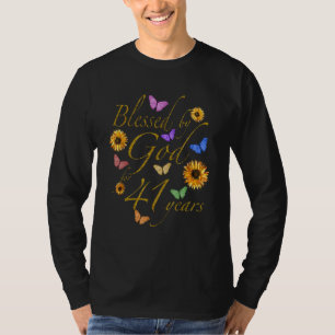Blessed By God For 41 Year Butterfly Sunflower 41s T-Shirt