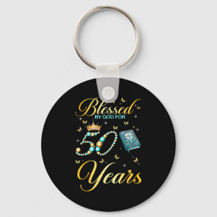 Blessed By God For 50 Years Old Christian 50th Bir Keychain