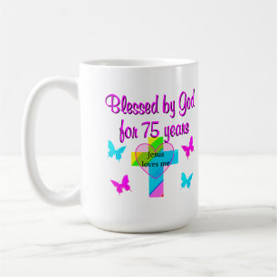BLESSED BY GOD FOR 75 YEARS PERSONALIZED DESIGN COFFEE MUG