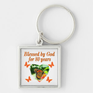 BLESSED BY GOD FOR 80 YEARS BUTTERFLY PHOTO KEYCHAIN