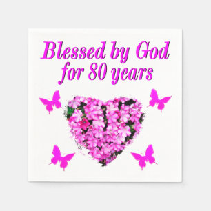 BLESSED BY GOD FOR 80 YEARS FLORAL DESIGN NAPKIN