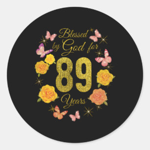 Blessed By God For 89 Years Rose Butterfly 89Th Classic Round Sticker