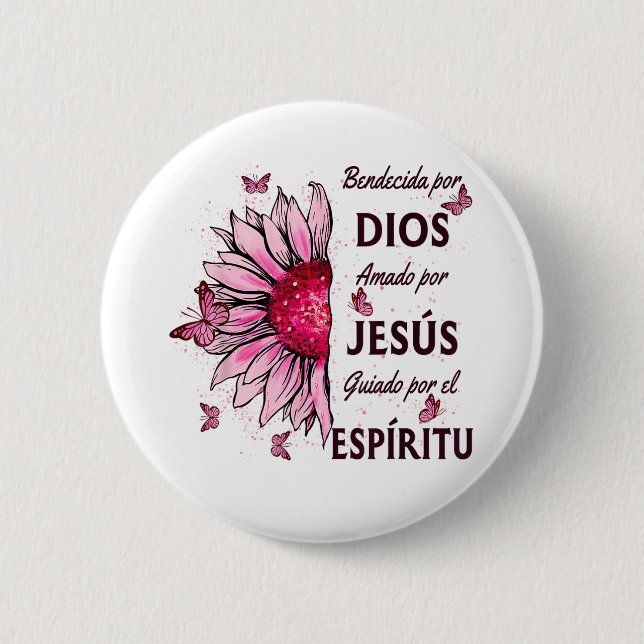 Blessed by God Loved by Jesus 2 Inch Round Button (Front)