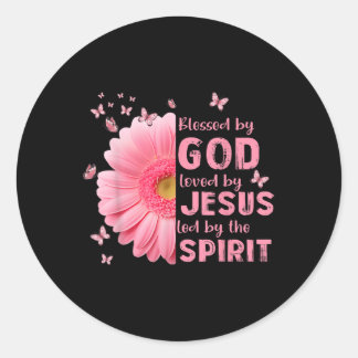 Blessed By God Loved By Jesus Flower Christian Cro Classic Round Sticker
