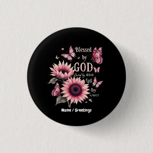 Blessed By God Loved By Jesus Pink Sunflower Faith 1 Inch Round Button