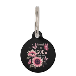 Blessed By God Loved By Jesus Pink Sunflower Faith Pet Tag