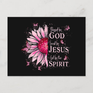 Blessed By God - Loved By Jesus Pink Sunflower Holiday Postcard