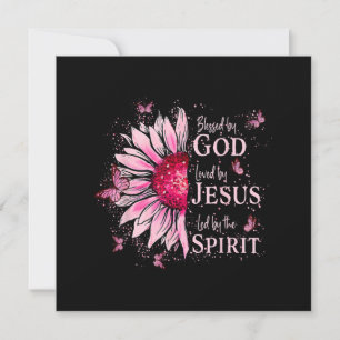 Blessed By God - Loved By Jesus Pink Sunflower Invitation
