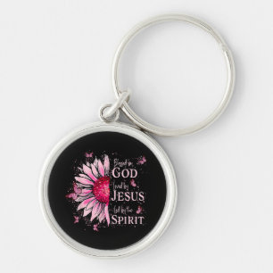 Blessed By God - Loved By Jesus Pink Sunflower Keychain