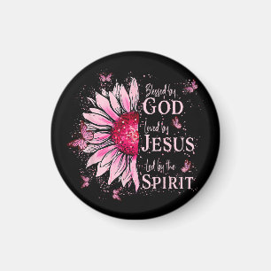 Blessed By God - Loved By Jesus Pink Sunflower Magnet