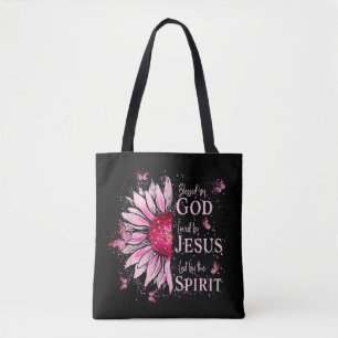 Blessed By God - Loved By Jesus Pink Sunflower Tote Bag