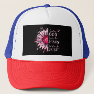 Blessed By God - Loved By Jesus Pink Sunflower Trucker Hat