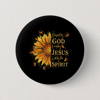 Blessed By God Loved By Jesus Sunflower 2 Inch Round Button