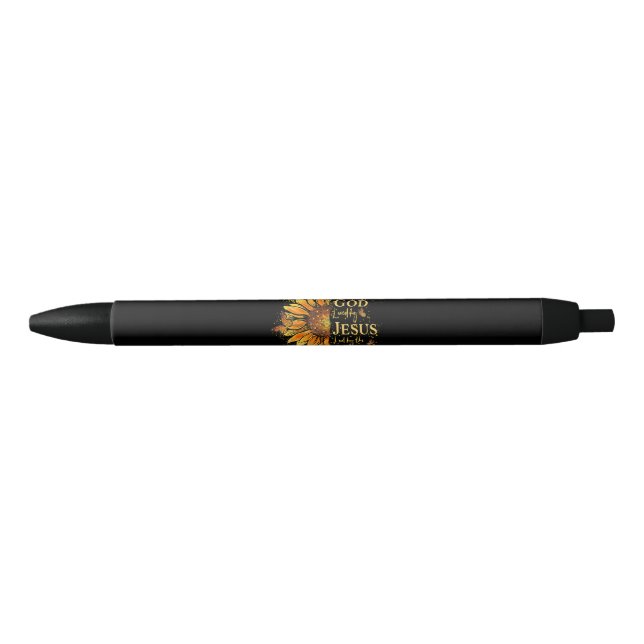 Blessed By God - Loved By Jesus, Sunflower Black Ink Pen (Front)