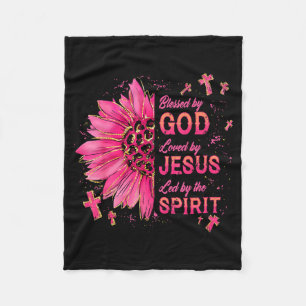 Blessed By God Loved By Jesus Sunflower Christian Fleece Blanket