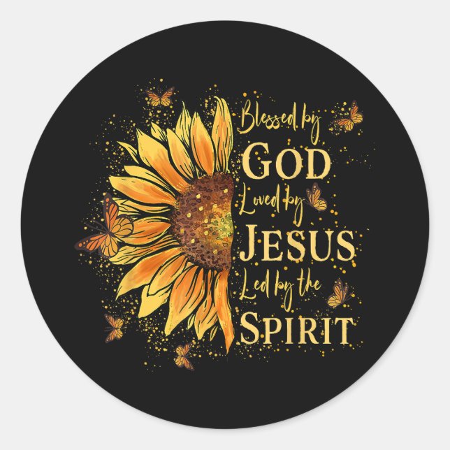 Blessed By God - Loved By Jesus, Sunflower Classic Round Sticker (Front)