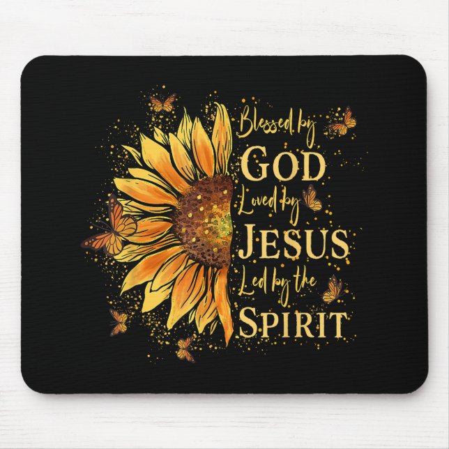 Blessed By God - Loved By Jesus, Sunflower Mouse Pad (Front)