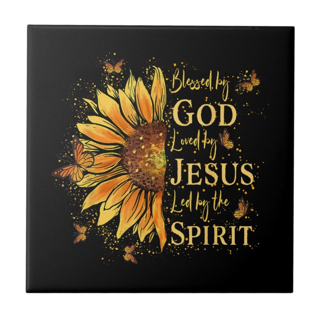 Blessed By God - Loved By Jesus, Sunflower Tile (Front)
