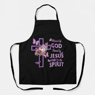 Blessed by God Saved by Jesus Purple Floral Cross  Apron