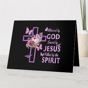 Blessed by God Saved by Jesus Purple Floral Cross  Card